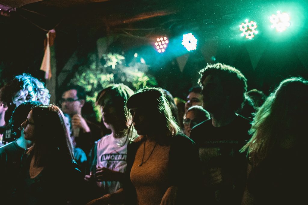 Front row of the crowd at a gig in Liverpool